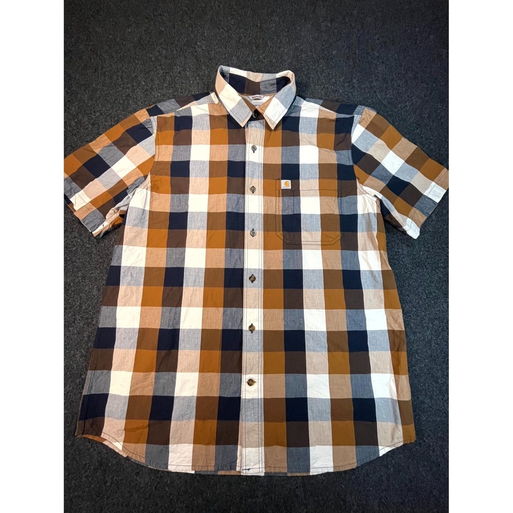 Carhartt Relaxed Fit Shirt Mens Large Multi Check Cotton Short Sleeve Button Up